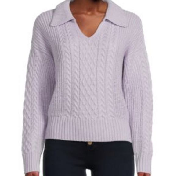 Saks Fifth Avenue Sweaters - Saks Fifth Avenue Wool Blend Cable Knit Collared Sweater Lavender XS